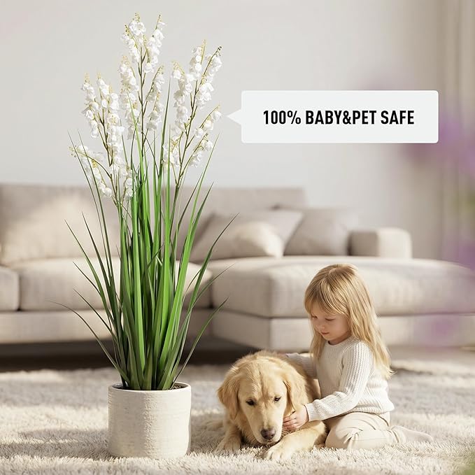 Ttranewsoo Artificial Tall Grass Plants with Pots 36" 1 Pack Lily of The Valley Artificial Grass Home Interior Decorating and Outdoor Garden Decorations(White)