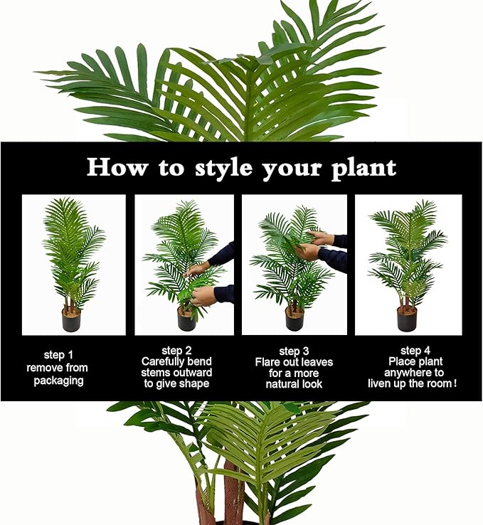 Artificial 3 Feet Areca Palm Tree with Realistic Leaves and Adjustable Branches Faux Palm Tree Pot, Fake Plants for Home, Office, Living Room, Kitchen, Bedroom, Balcony Decor