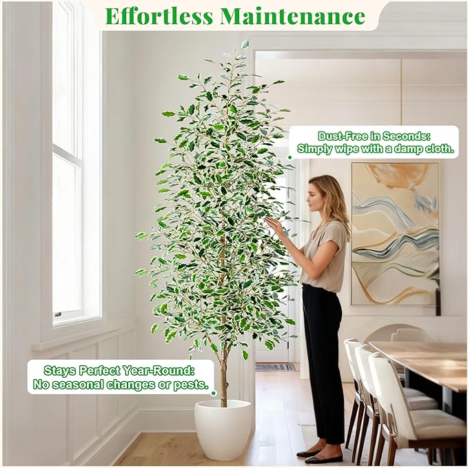 7FT Artificial Ficus Trees Indoor Faux Trees Indoor Fake Floor Plants Tall Artificial Tree with White Pot Faux Tree Fake Indoor Tree Silk Plants Artificial Trees for Home Decor Indoor