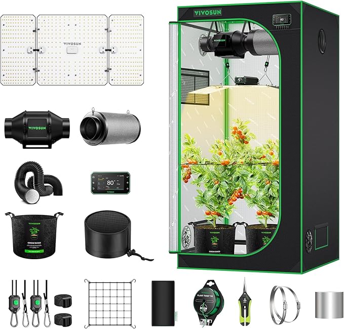 VIVOSUN GIY Smart Grow Tent System 3x3, WiFi-Integrated Grow Tent Kit, with Automate Ventilation and Circulation, Schedule Full Spectrum 200W LED Grow Light, and GrowHub E42A+Controller