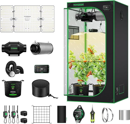 VIVOSUN GIY Smart Grow Tent System 3x3, WiFi-Integrated Grow Tent Kit, with Automate Ventilation and Circulation, Schedule Full Spectrum 200W LED Grow Light, and GrowHub E42A+Controller