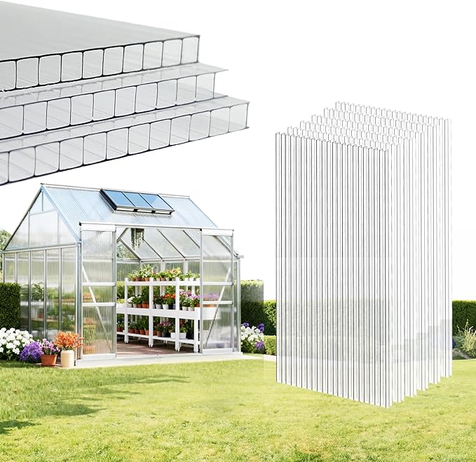 6 Pcs Polycarbonate Greenhouse Panels, 4'FT x 2'FT x 0.24" in Twin-Wall Polycarbonate Sheet, All-Season UV Protected Plastic Roof Sheeting for Greenhouse Covering/Outdoor Garden
