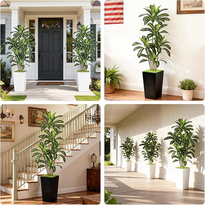 Realistic Artificial Indoor Plant Tree - Tall Fake Dracaena Potted Plant for Home Office Decor, Living Room & Bedroom - Lifelike Faux Plant Tree with Pot-Palm Tree (Black, 5FT)