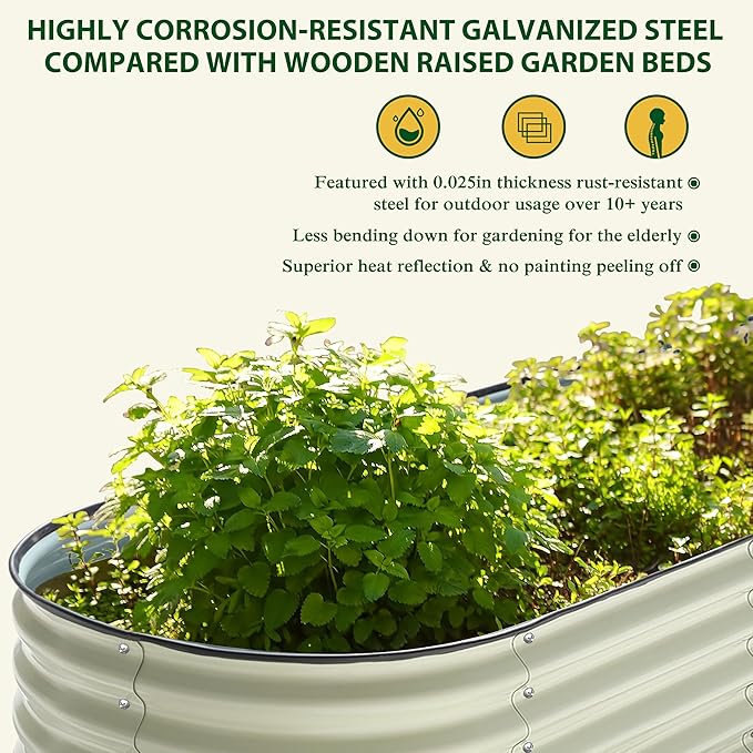 BlueWish 8x2x1.4FT Galvanized Raised Garden Bed, 17" H Raised Bed Outdoor for Plants, 9 in 1 Raised Garden Bed Kit, Metal Planter Box for Vegetables Flowers, Beige