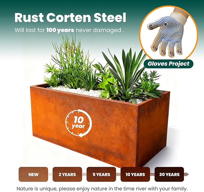 GZGNEEVL Corten Steel Planter Box Rectangular Planters Large Outdoor Planter Metal Planter Box for Tall Plant Trough Rustic Patina for Garden Yard Commercial Residential Farm 16 in x 31.5 in x 16 in