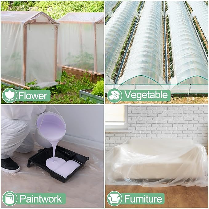 10 x 26 FT Clear Greenhouse Plastic Sheeting, 6 Mil Polyethylene Film Heavy Duty, Water Sun Frost Wind Dust Resistant Winter Hoop House Toughness Plastic Cover for Farming, Gardening, Agriculture, DIY