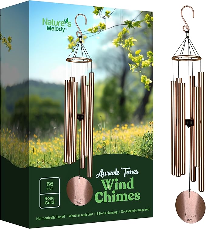 Nature’s Melody Aureole Tunes Wind Chimes – Outdoor Windchime with 6 Tubes Tuned to C Pentatonic Scale, 100% Rustproof Aluminum, Powder Finish & S Hook Hanger for Sympathy, Memorial Gift or Zen Garden