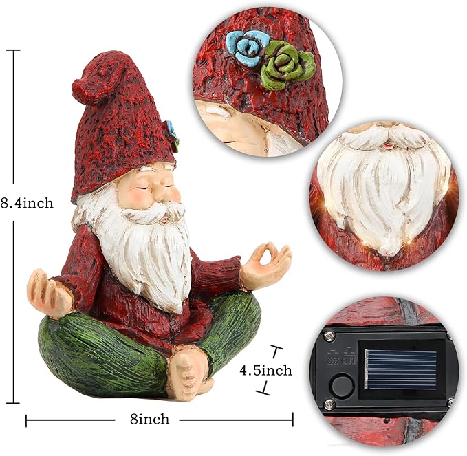 Smadeer Garden Yoga Gnome Statue, Outdoor Gnomes Figurine with Solar Lights, Knome in Yoga Pose for Garden Decor, Elf Sculptures and Statues for Patio Lawn Yard