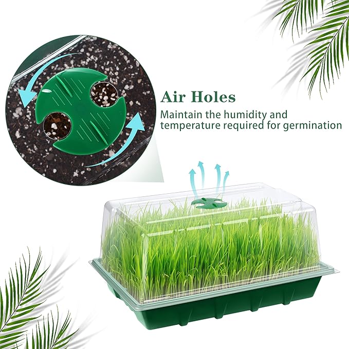 6 Packs Seed Starter Tray Kits with Humidity Dome, Plastic Germination Growing Trays with Plants Labels Planting Tools for Seeds Growing Starting, Germination Seedling Propagation, Green