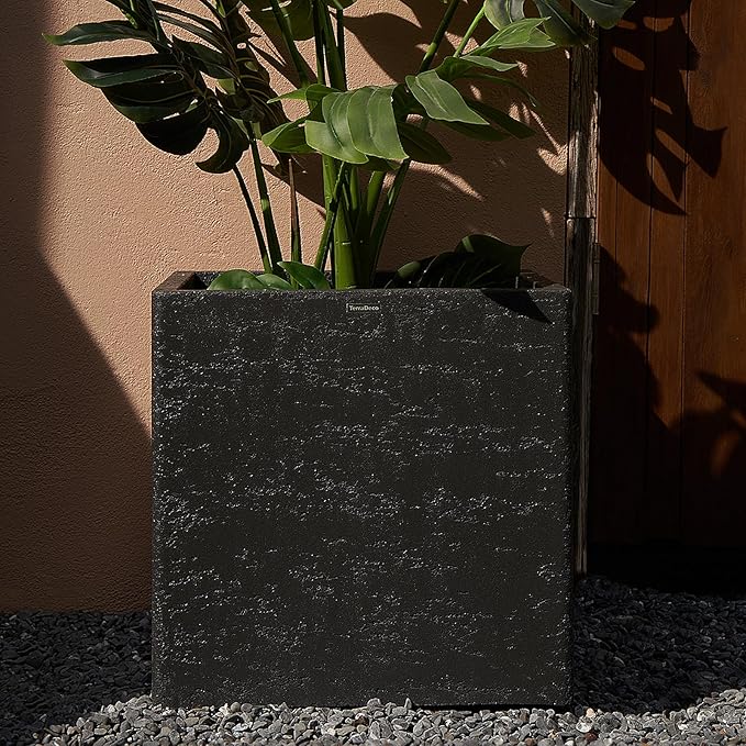 TerraDeco 20 Inch Square Concrete Planter（20Lx20Wx20H，48 Pounds）,Durable All-Weather Use with Drainage Holes,Large Square Planter for Outdoor Indoor Plants