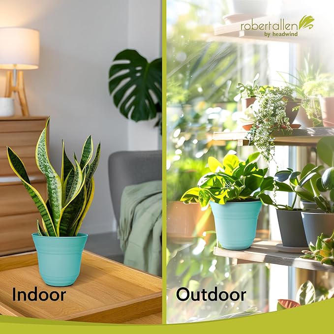 Headwind Traverse Planters – 7" 2 Pack Plastic Plant Pot in Surf Light Blue - Indoor & Outdoor Pots for Plants with Drainage - Decorative Plant Pot, Flower Pots Outdoor for Garden by Robert Allen