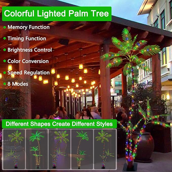 SOSHOT 7FT Lighted Artificial Palm Tree with Three Trunks and 242 LED Lights with Remote Control and App Waterproof for Tiki Bars, Patios,Beaches,Yards Pool, Cruise Party-Warm White to Multicolor
