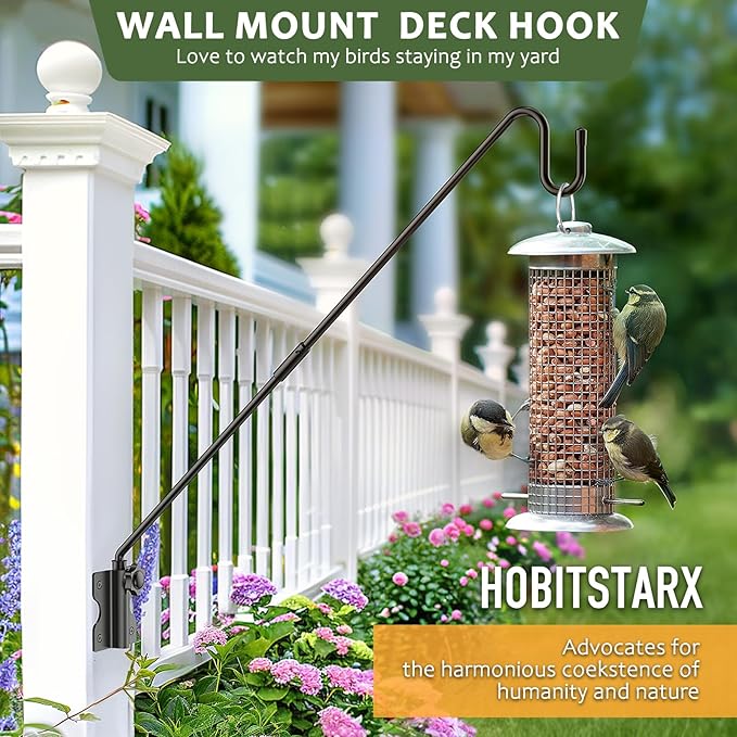 HOBITSTARX Wall Mount Heavy Duty Deck Hook-28 Inch Extended Reach Plant Hangers Outdoor -Bird Feeder Hanger for Deck Railing-Fence Plant Bracket Hooks for Hanging Hummingbird Feeders,Lanterns, More