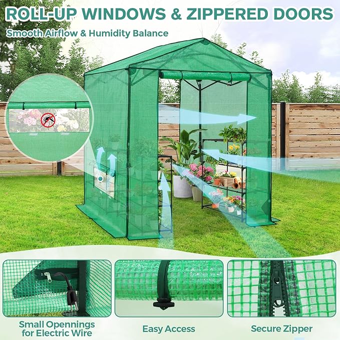 COOS BAY 6x6 FT Pop up Greenhouse Outdoor, Walk in Green House with Power Access Openings, Zippered Doors & Windows, Durable PE Cover, Green