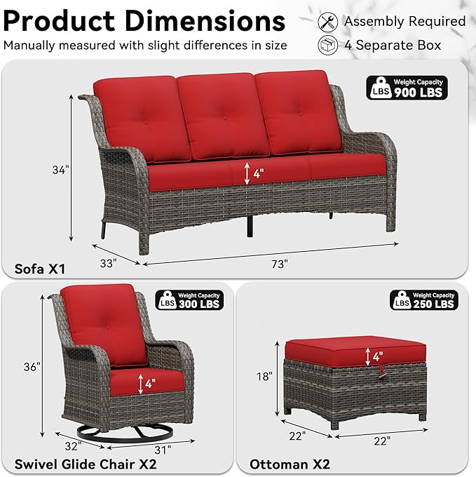 5 Piece Outdoor Wicker Patio Furniture Set, Outdoor Swivel Rocker Patio Chairs Set with Thickened Olefin Cushions, High Back and Deep Seating, Hand-Woven PE Rattan for Porch, Deck