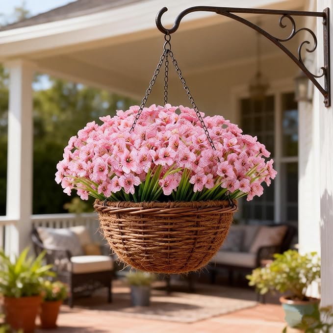 AmyHomie 20 Bundles Artificial Flowers for Outdoor Outside Spring Summer Decoration UV Resistant Faux Flowers No Fade Fake Plastic Plants Garden Porch Window Box Decorating (Pink)