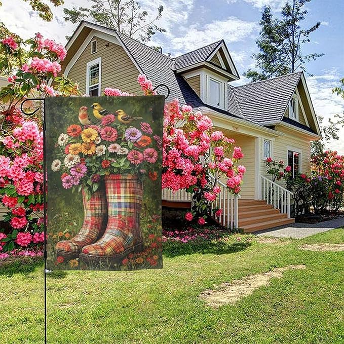 Boots And Plants Garden Flag 12x18 Inch Double Sided All-Weather Polyester Outdoor Flag For Patio Lawn Yard And Garden Welcome Decor