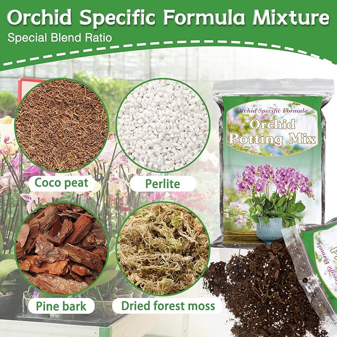 Orchid Potting Mix for Repotting 1 Quart, Mixture of Moss Pine Bark Coco Peat and Perlite, HOUNANG Orchid Bark Potting Mix, Good Drainage