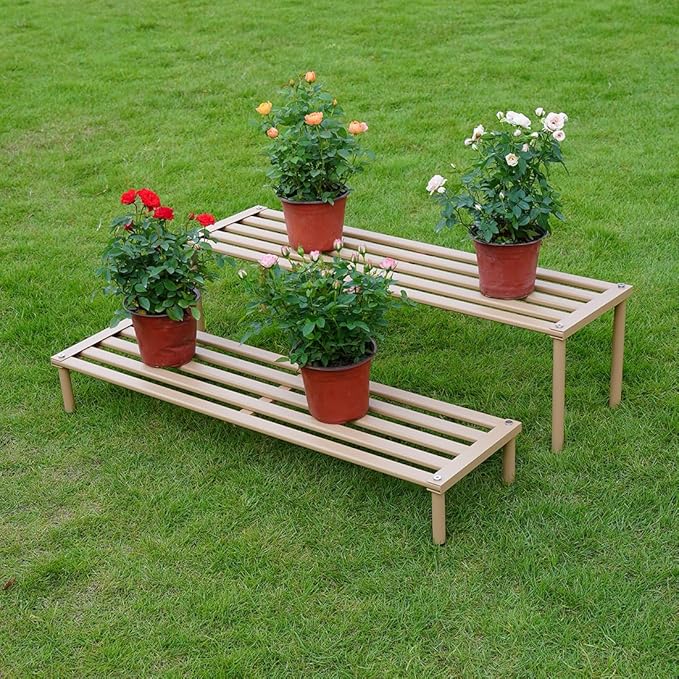 MultirackX Metal Plant Stand, Rust-proof Aluminum Display Rack, Plants Display Stands Decoration Racks for Living Room Garden Balcony Patio (Wood Color, 31.5Inch Tall Leg)