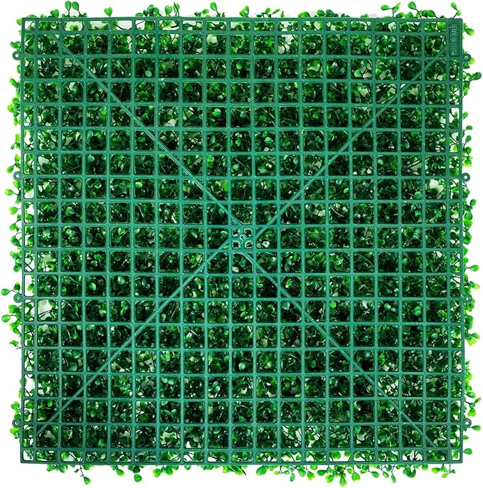 VEVOR Artificial Boxwood Panels 48pcs, 10 x 10 in Boxwood Hedge Wall Panel Artificial Grass Backdrop, 1.6 in Green Fake Grass Wall for Privacy Fence Decor Indoor Outdoor Garden Backyard