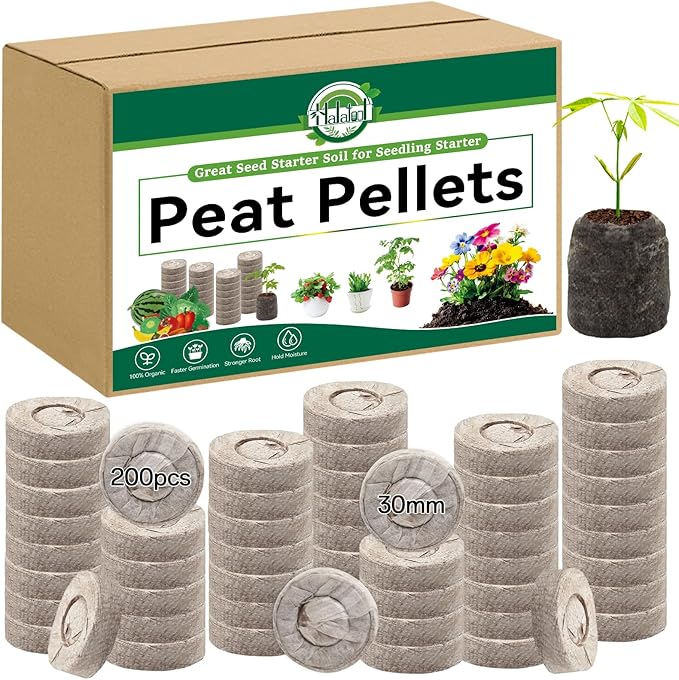 Halatool 200 Pcs 30mm Peat Pellets Block Potting Soil for Seedlings, Compressed Garden Soil Seed Starter Nutrient Peat Pods for Starting Seeds, Planting Flowers, Vegetables, Herbs