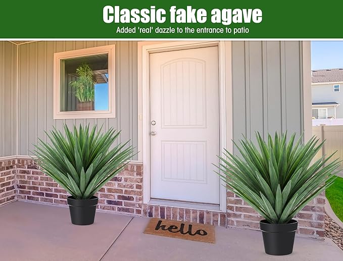 Giegxin 1 Pcs 27'' Artificial Agave Plant in Black Pot Faux Agave Plant Potted with 110 Realistic Leaves UV Resistant Artificial Greenery Outdoor Indoor for Housewarming Gift House Garden