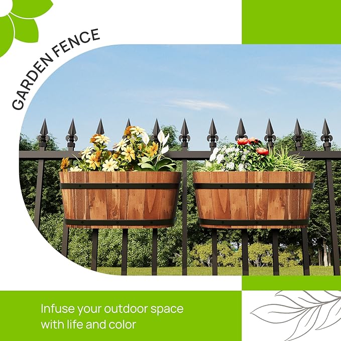 Wooden Hanging Planter for Railing Fence Outdoor Planter Railing Planter Boxes for Plants Wall Planters Window Flower Box Hanging Bucket Pots Countryside Plant Holder (Brown,2pcs,Large)