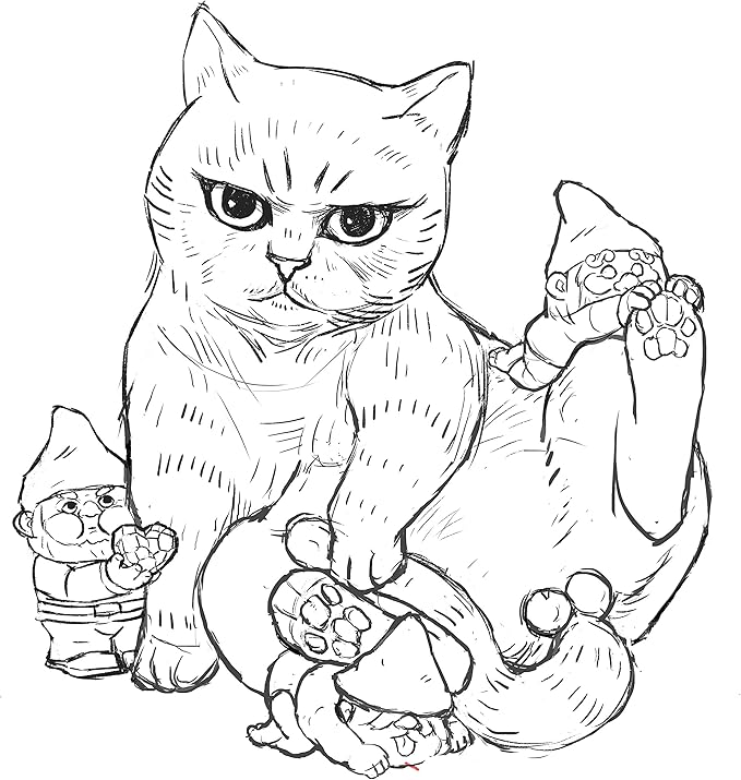 FICITI Add a Playful Touch to Your Garden with Our Cat and Gnomes Garden Statue - Perfect for Cat Lovers and Garden Enthusiasts - 8.5 Inces