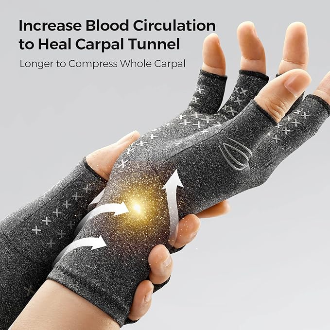 FREETOO Arthritis Gloves for Women for Pain, Strengthen Compression Gloves Grey-Black