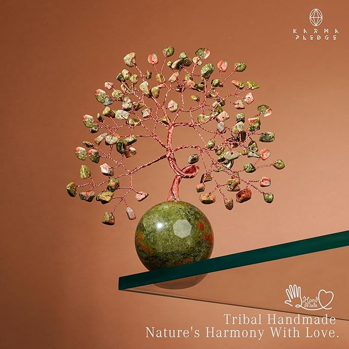 Crystal Tree of Life Home and Office Decor Gifts for Women, Unakite Chakra Healing Stones Feng Shui Bonsai Tree for Positive Energy, Money, Good Luck, Christmas Decor, Birthday Gifts for Mom