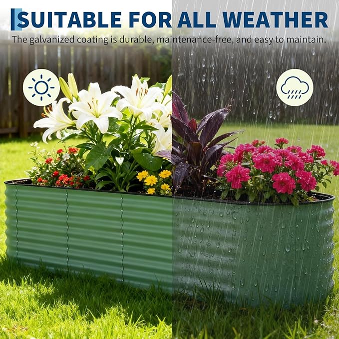2 Pack Galvanized Raised Garden Beds - 8x4x2ft Planter Box for Vegetables, Flowers, Rust-Resistant Garden Box, Easy Assembly Raised Beds, Durable Planters for Outdoor Plants, Green