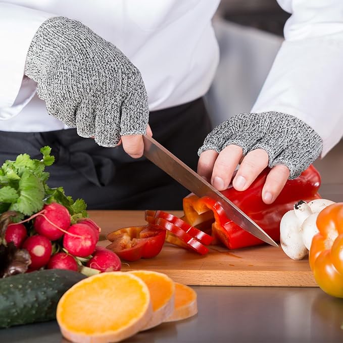 Geyoga 2 Pair Cut Resistant Half Finger Protection Gloves for Home Use (Grey and Black)