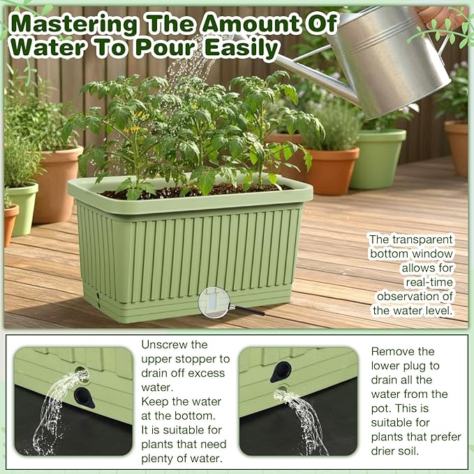 3 Pcs 20 Inches Large Planter Boxes Deep Rectangular Planter Boxes Outdoor Lightweight Plastic Planting Flower Pot with Drainage Holes Plant Pot for Patio, Courtyard, Lawn, Outdoor