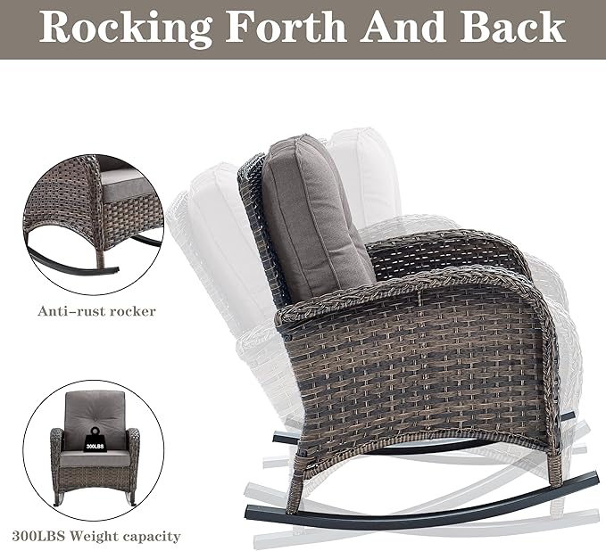 Belord 8 Pieces Patio Conversation Set with 43” Propane Fire Pit Table, Outdoor Sectional Furniture Sofa Set with Removable Gray Cushions for Patio Deck Backyard Brown