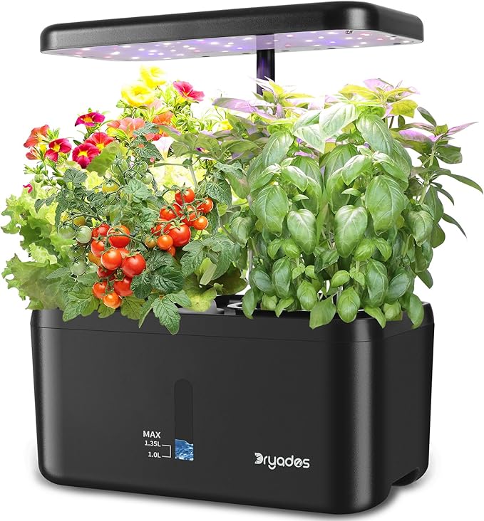 DRYADES Indoor Garden System 19 Watt LED Growing Light Upgrade 2 Self-Watering Soil-Cultivated Growing Pots Gardening Gifts for Mom Plant Pot for Vegetables Herbs Tomato(No Seeds&Soil)