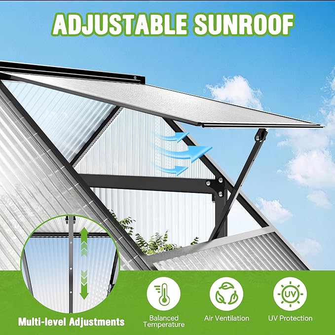 6x4FT Polycarbonate Green House with Roof Vent, Large Aluminum Frame Quick Setup Greenhouse, Walk in Green Houses Heavy Duty for Winter Outside Backyard Garden Patio (6x4FT)