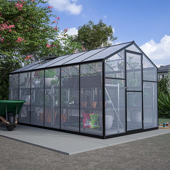 6x12 Ft Greenhouses for Outdoors, UV-Coated Polycarbonate Panels and Aluminium Green Houses for Outside, 2 Roof Vents, Invernaderos para Plantas Exterior, Walk-in Greenhouse Kit for Backyard, Lawn