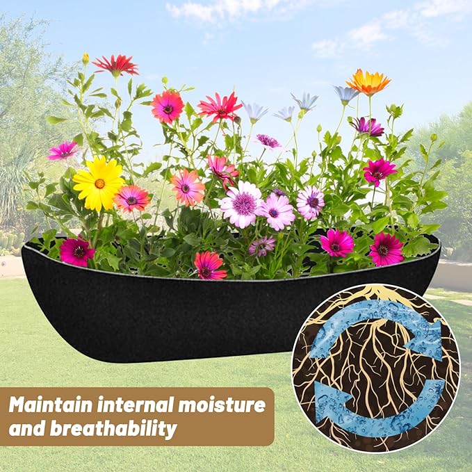 3PCS 36 inch Planter Liner,Fabric Window Box Liners,Hanging Planter Liners for Outdoor Plants Half Moon Shape Replacement for Flower Pots Horse Trough Hanging Basket Vegetables Pot