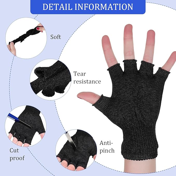 Geyoga 2 Pair Cut Resistant Half Finger Protection Gloves for Home Use (Grey and Black)