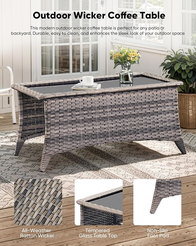 HUMMUH 8 Pieces Wicker Patio Furniture Set with Patio Swivel Chairs Set of 4,High Back Outdoor Sofa Coffee Table Ottomans,6 Inch Thick Cushions Outdoor Conversation Set for Porch, Balcony, Deck