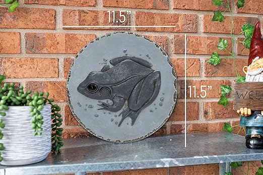 NAT & Jules Animal Character Dimensional Indoor Outdoor 12 inch Round Cast Resin Decorative Garden Stepping Stone, Patio, Walkway Sculpture Yard Art, Stone Grey Frog
