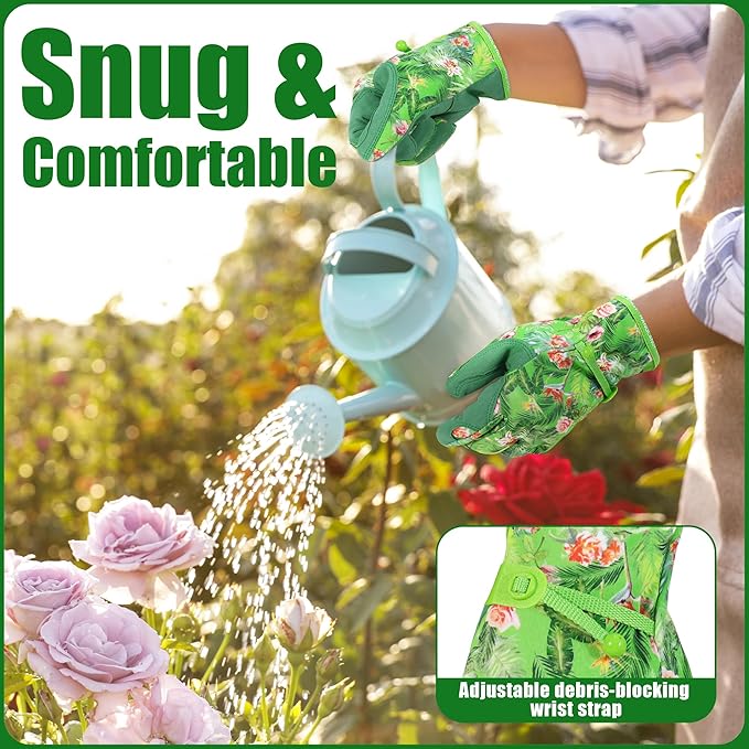 HANDLANDY Work Gloves for Women, Breathable Leather Gardening Glove for Yard Maintenance, Hand Protection with Touch Screen for Gardeners, Farmers