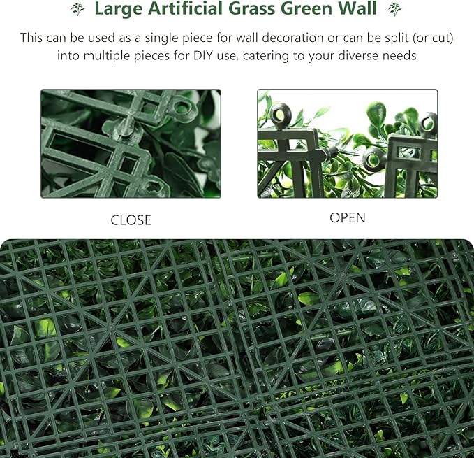 ANMINY 16Pcs Grass Wall Panels 10" x 10" Artificial Grass Plant Greenery Wall Backdrop 11 Sqft Thickened High-Density Faux Boxwood Panels Privacy Fence Hedge for Indoor Outdoor Party Wedding Garden