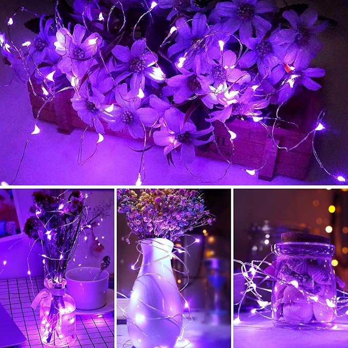 with Timer Function Battery Operated Dewdrop Led Lights,Mini Fairy Lights for Home Parties Christmas/Halloween Holiday Decoration,6 Hours on/18 Hours Off,30 LEDs,10 Feet (Purple, 2)