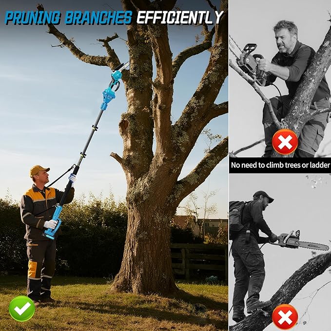 2-in-1 Cordless Pole Saw＆6 Inch Mini Chainsaw,with Extension Pole,Adjustable 180° Cutting Angle with 2 Battery, Auto-oil,Pole Saws for Tree Trimming,Ideal Gifts for Men Dad