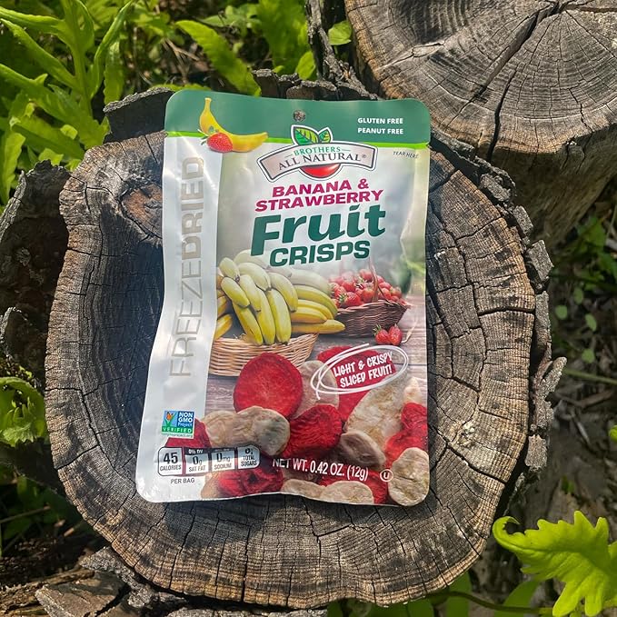 Brothers All Natural Freeze Dried Fruit Crisps, Banana Strawberry, 0.42 Oz (Pack of 24), Made with 100% Fruit, Gluten Free, Soy Free, Vegan, Healthy Snack, Lunch Box Ready