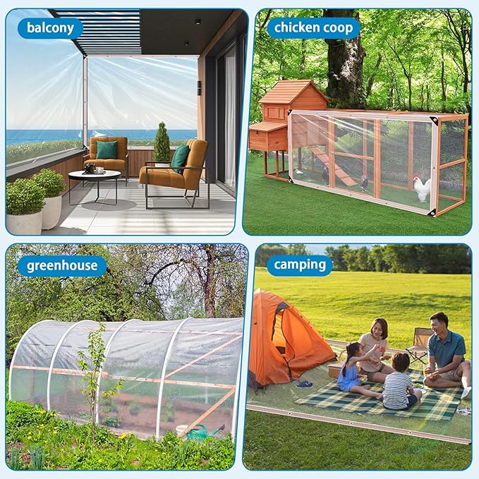 Clear Tarps Heavy Duty Waterproof 7x10FT,Clear Plastic Tarp with Grommets,Transparent PVC Vinyl Tarpaulin for Outdoor,Plant,Garden,Chicken Coop,Patio,Cat Litter