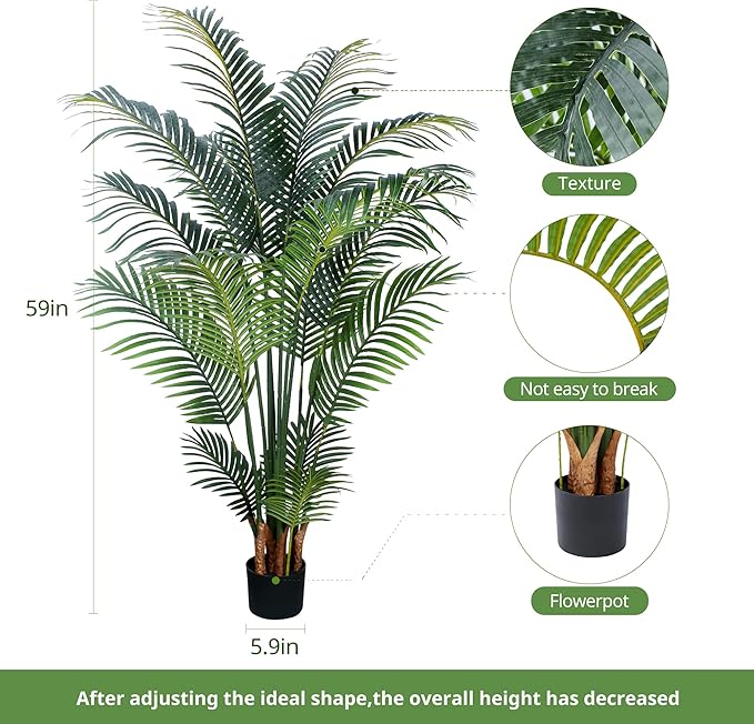 Yepdin Artificial Tropical Palm Plant - 5 Ft Artificial Tree with Plastic Pot for Office and Home Decor, Tall Faux Plants for Indoors and Outdoors, Artificial Silk Palm Housewarming Gift,K150