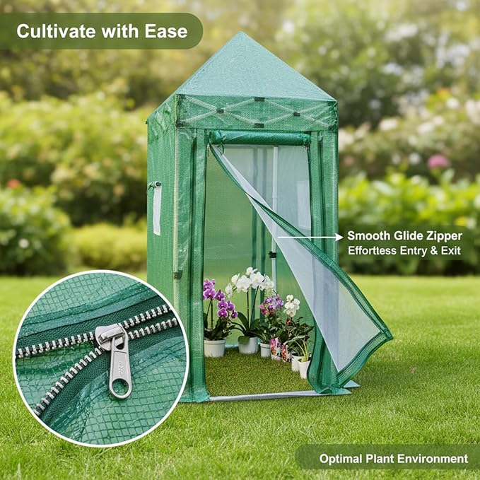 47”x 69”x 104”Walk in Instant Pop-up Greenhouse,Indoor Outdoor Gardening Green House, Roll-Up Zipper Doors and Side Windows Mesh Windows, Thickened PE Cover & Heavy Duty Steel Frame, Green