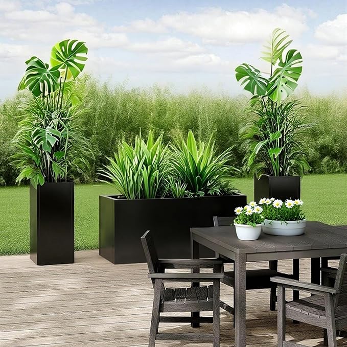 GZLVSOW Steel Planter 36" x 12" x 16" Metal Rectangle Outdoor Planter Black Powder Coated Flower Box Metallic Heavy Pot Indoor & Outdoor, Commercial & Residential (L36 x W12 x D16, Black)